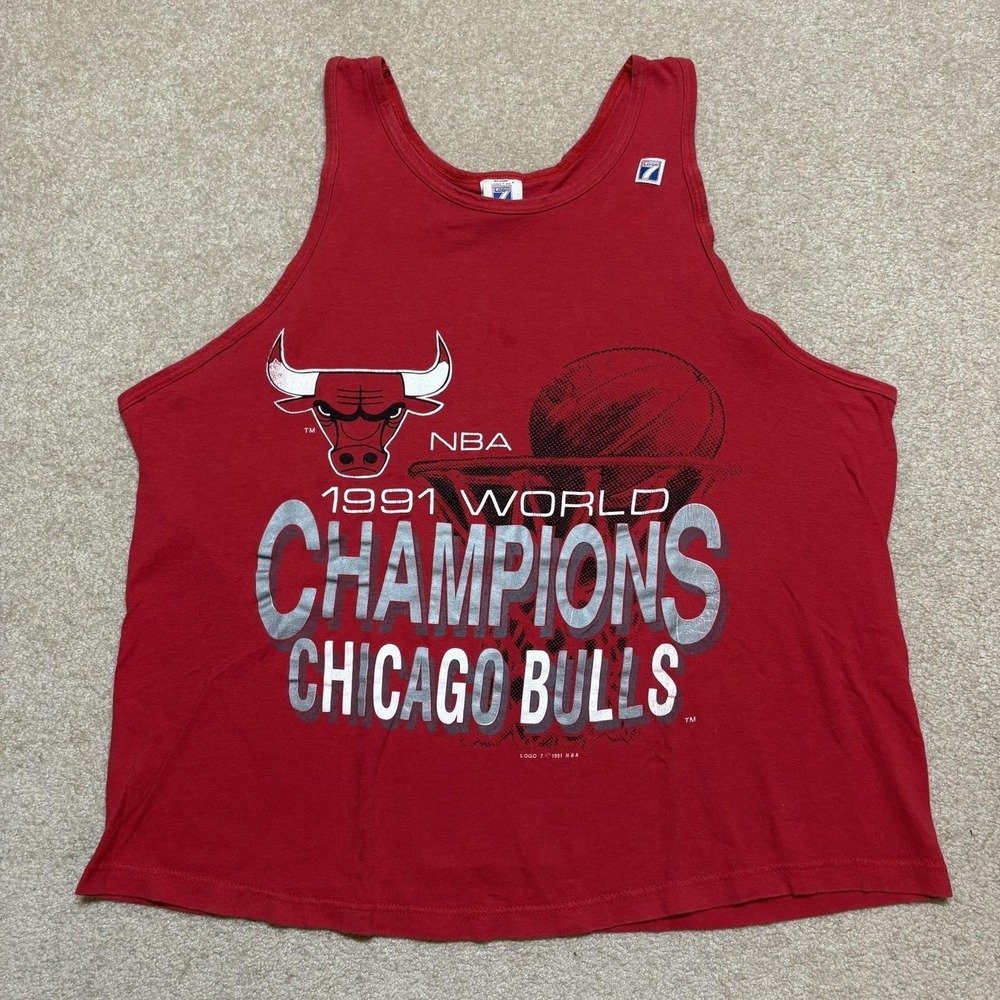 Vintage Chicago Bulls Tank Shirt Mens XL Red‎ NBA Logo 7 1991 Champs Basketball